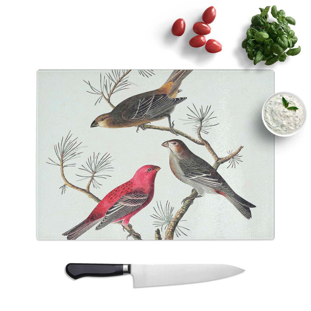 Tempered Glass Pine Grosbeak Birds by John James Audubon Chopping Board