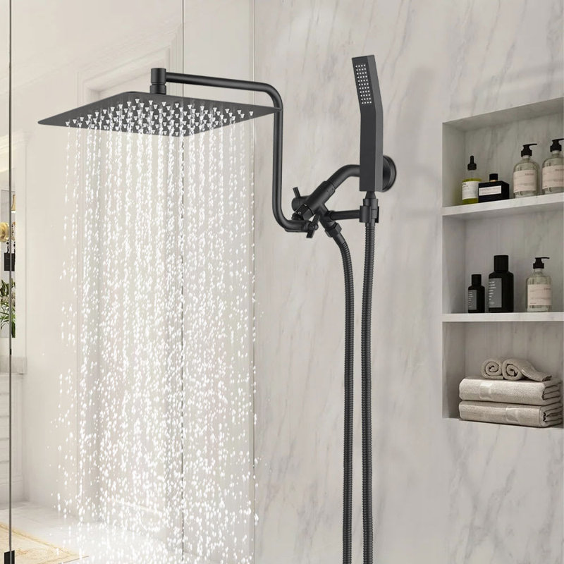 Extra Large Rainfall Shower Head Swivel Extension Arm With Handheld Spray Chrome, Matte Black