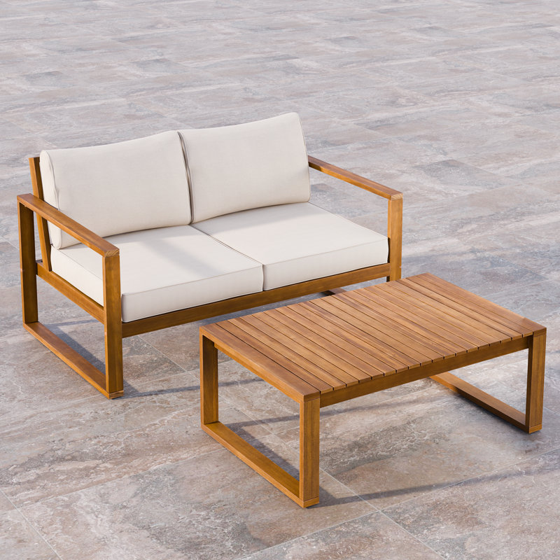 Causeuse avec table - Coussin en bois texturé et sièges profonds Toshiro