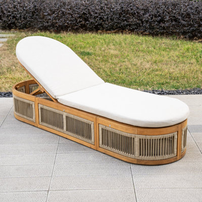 Elijah Acacia Reclining Outdoor Chaise Lounge With Cushions