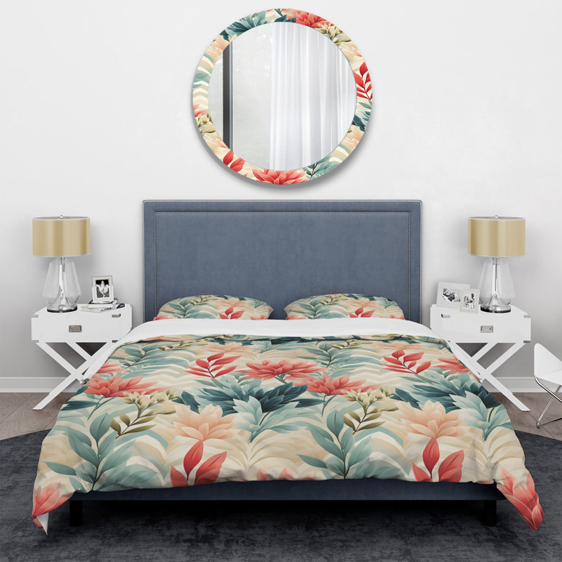 Ensemble de housse de couette Coral & Blue Enchanted Gardens, Housse de couette simple + 1 taie décorative stan