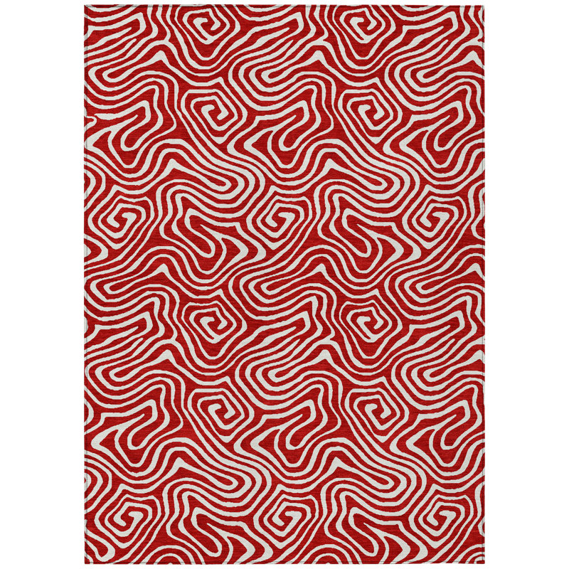 Tapis intérieur lavable abstrait rouge et ivoire 9 pi x 12 pi