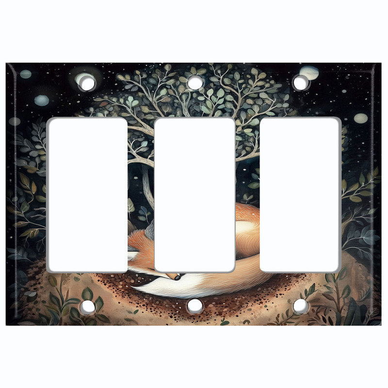 Couvercle de plaque d'interrupteur en métal standard 3 bandes GFI Rocker - Sleeping Fox, Triple GFI / berçant # 7
