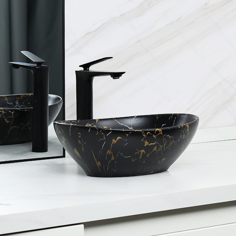 Lavabo de salle de bain ovale en céramique 13,2 po Davivy