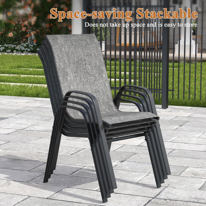 6-Person Outdoor Round Patio Dining Set With Stackable Chairs, Gray/Gray