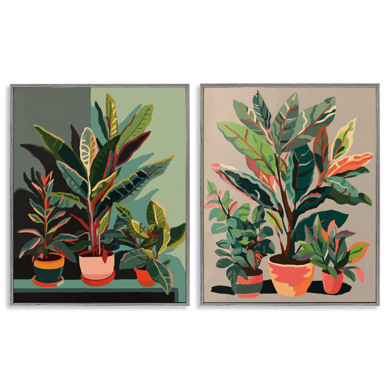 Diverses plantes d'intérieur encadrées sur bois, impression de 2 pièces, H 14 po x l 22 po x P 1,5 po
