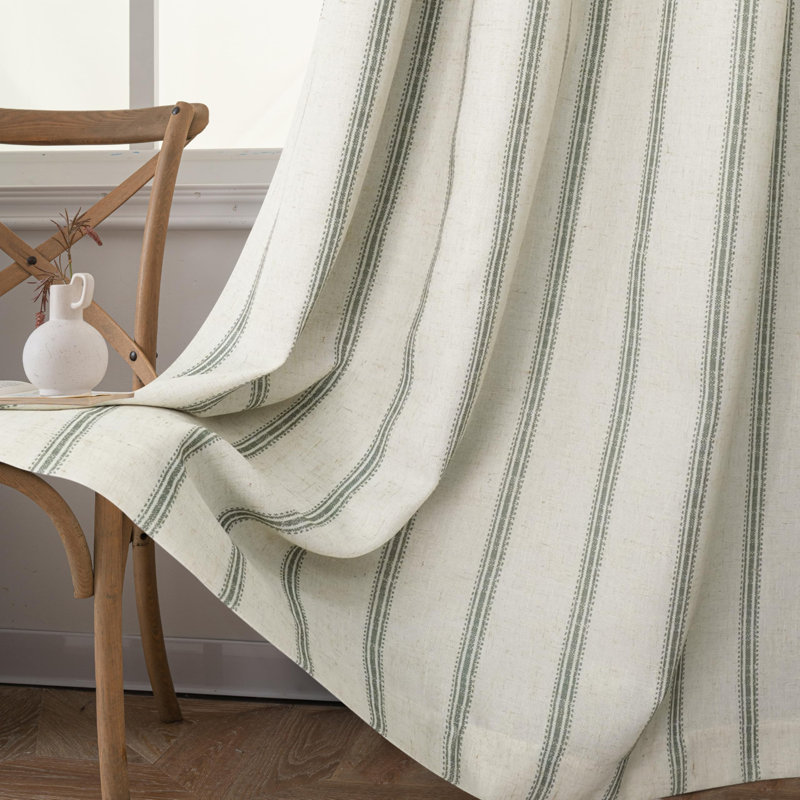 Blackout Curtain Pair, 52" W x 84" L, Loden Green Stripe/Light Linen