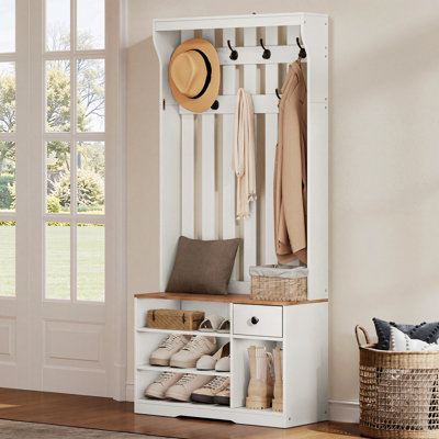  Coat Rack With Shoe Bench, 3-In-1 Hallway Furniture With 7 Hooks,80W×35D×180Hcm