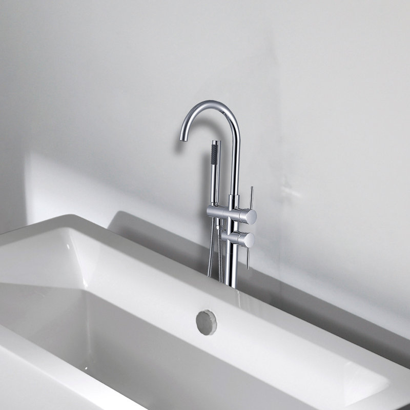 Freestanding Bathtub Faucet with Hand Shower, Chrome