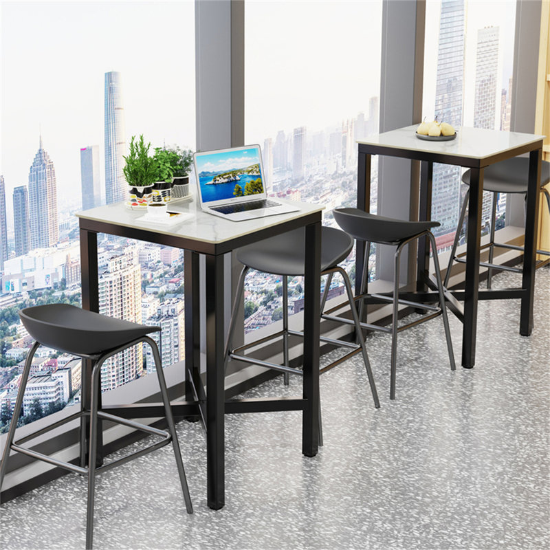 Mianca Marble Top Metal Base Dining Table, Glossy White