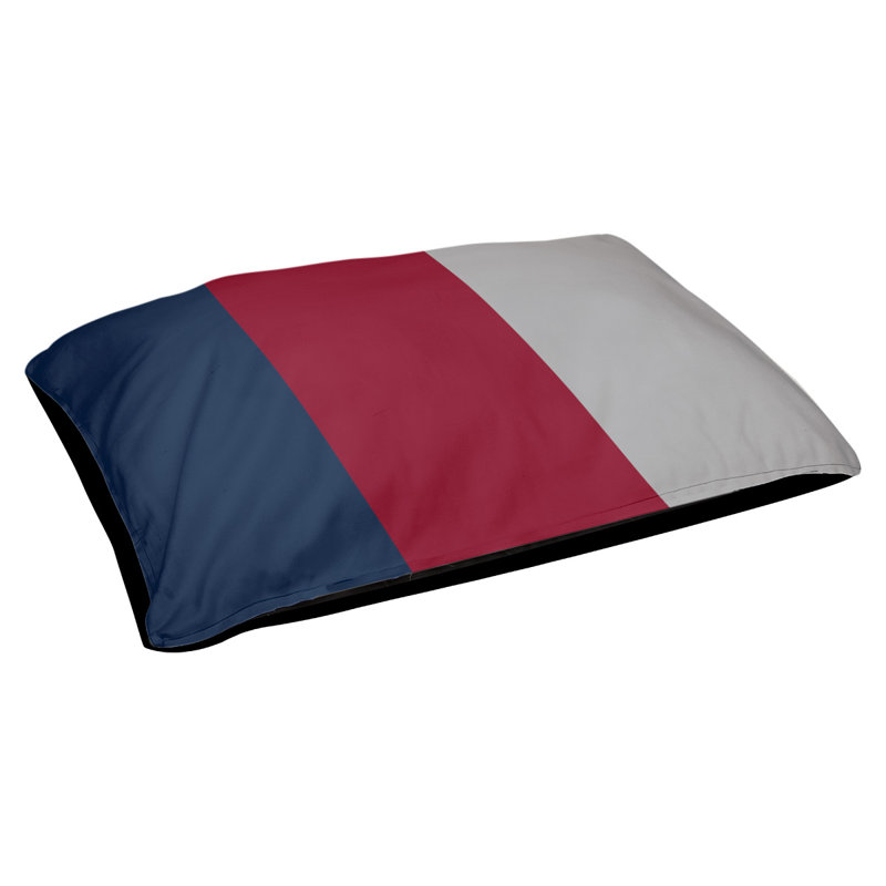 Coussin rectangulaire designer Tampa Bay, Grand (L 40 po x l 50 po), Bleu nuit polaire / rouge / argent