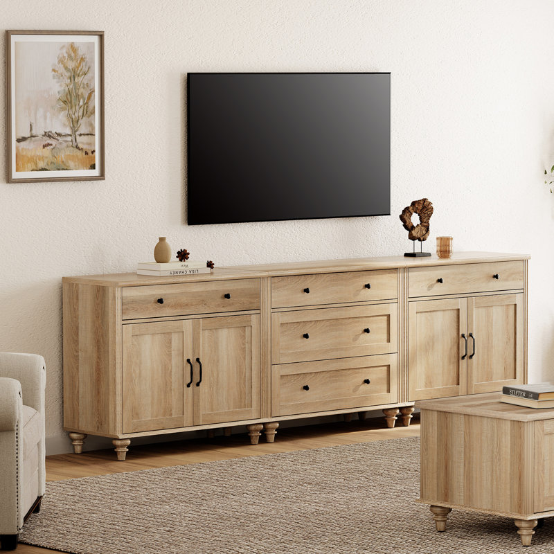 Scarlett Sideboard Cabinet With 5 Drawers And 4 Doors, Vintage Wood Grain Design, Buffet Cabinet With Storage,Coffee Bar For Dinning Room, Kitchen And Living Room, 101 Inch