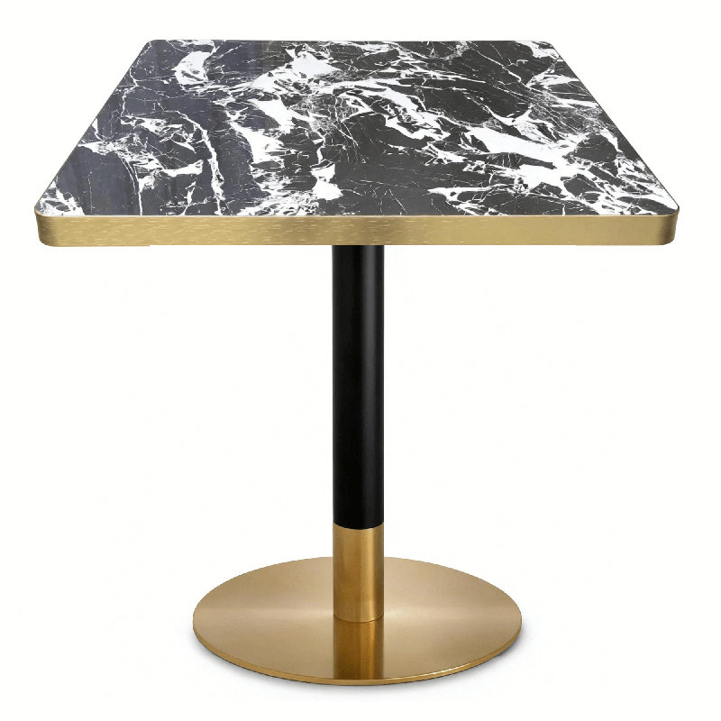 30" Square Sintered Stone Dining Table With Gold Metal Pedestal Base – Commercial & Residential Use For Cafés, Restaurants & Small Spaces