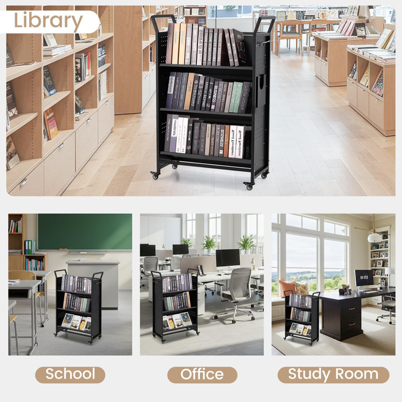 Rolling Bookshelf Utility Cart With V-shaped Shelves
