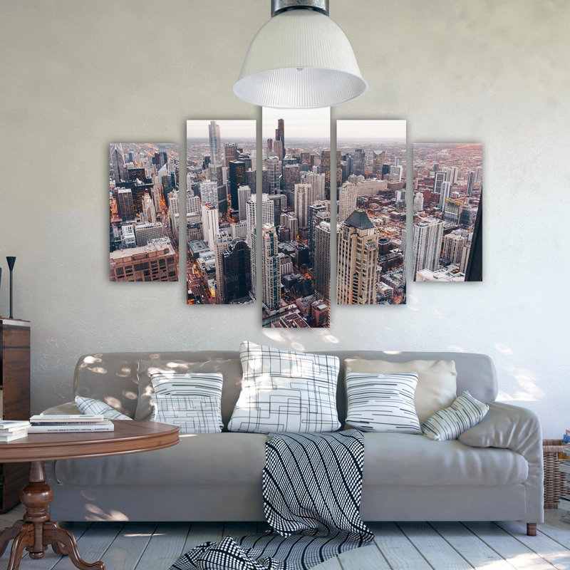 Chicago City Architecture - 5 Piece No Frame Set on Canvas, 100cm H x 200cm W