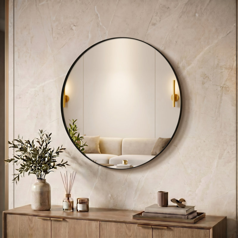 Miroir mural rond en aluminium, miroir circulaire moderne pour meuble-lavabo, entrée, salon, 16,69 po x 16,69 po, Noir