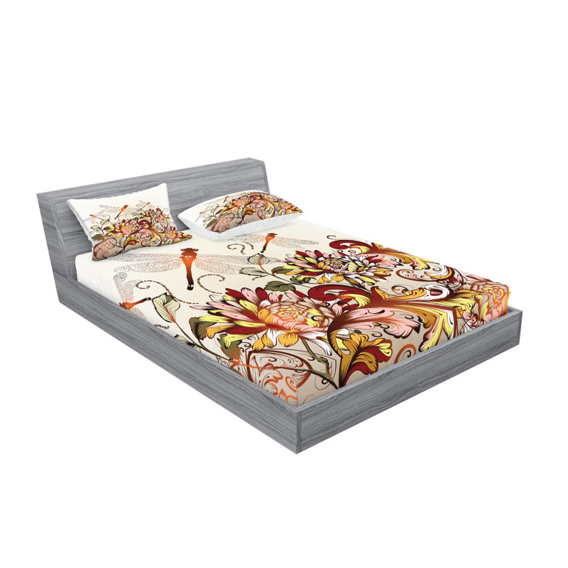 Multicolore ensemble de draps et taies décoratives Ambesonne, Ensemble de draps pour grand lit avec 4 taies d'or