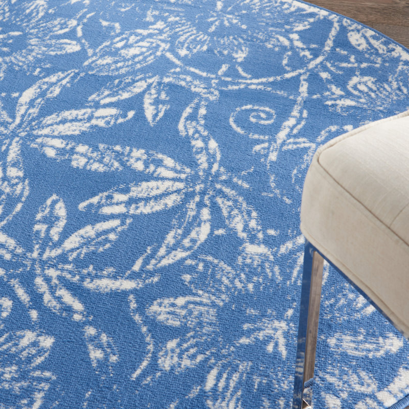 Tapis bleu / blanc à motif floral Kante, Tapis de couloir 2 pi x 8 pi