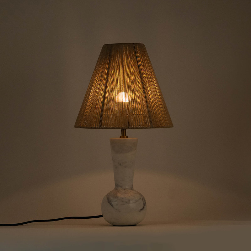 Lampe de table Giguere, Marbre, Blanc, Jute