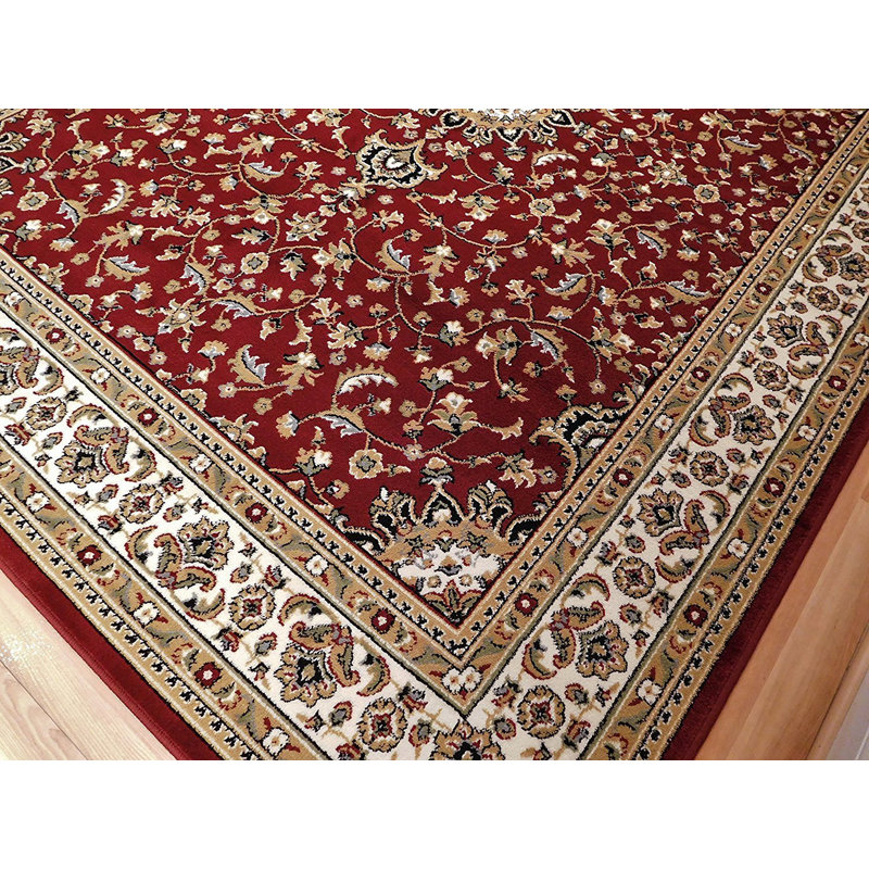 Tapis oriental en laine rouge Mulkerins, Rectangle 7 pi 7 po x 10 pi 7 po