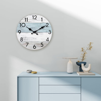 Horloge murale silencieuse sans horloge en bois à piles de 8 pouces rétro style rustique et plage, bleu