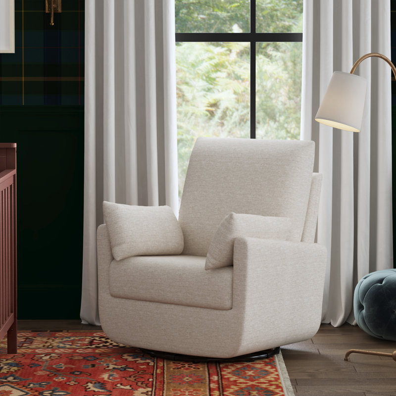 Ivory Boucle Fully Upholstered Swivel Glider with Curved Arms