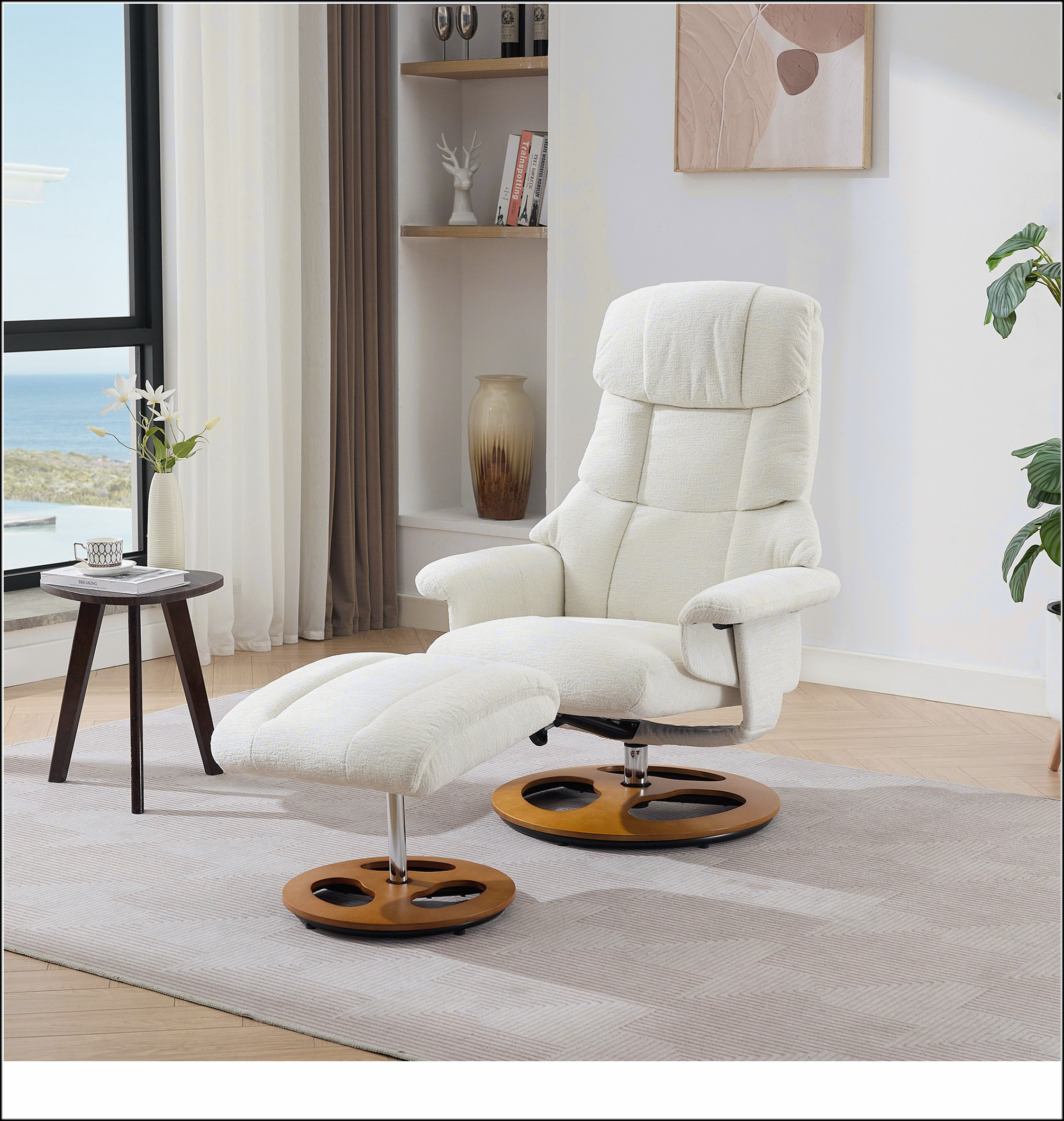 Ebern Designs Ergonomic Recliner Chair with Ottoman, Modern 360° Swivel ...