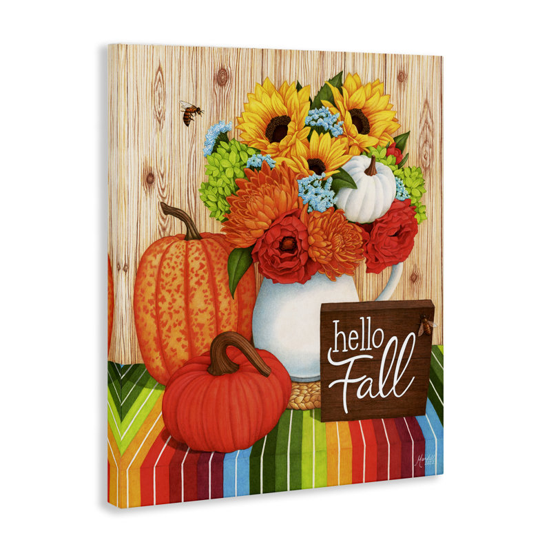 «Hello Fall Rainbow Pumpkins», art mural sur toile par Mardell Schuster, H 20 po x l 16 po