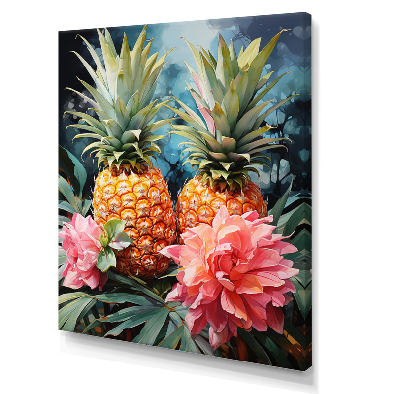 Pineapples Floral Bouquet IV - impression sur toile tendue, H 32 po x l 24 po x P 1 po