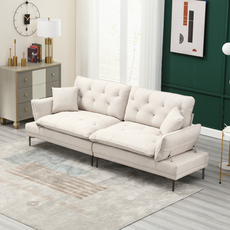 Canapé moderne en lin, canapé d'appoint avec pieds en métal, Beige