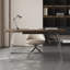 Bureau 1 tiroir brun noyer + bois manufacturé rectangulaire argent + acier inoxydable + acrylique-1027158282