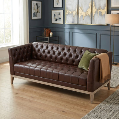 Canapé 3 places U-Style 79,1" en similicuir, style Chesterfield moderne du milieu du siècle avec capitonnage à boutons, revêtement 100 % PU, pieds en pin massif, canapé vintage pour salon, appartement et bureau