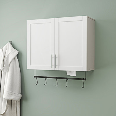 Accent Cabinet, Bathroom Wall Cabinet With Adjustable Shelf, Towel Bar, 5 Hooks