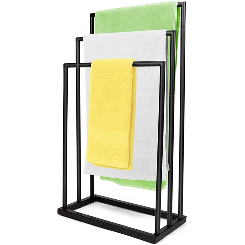 Porte-serviettes autoportant en fer à 3 niveaux, tablette de salle de bain de 30 pouces, organisateur d'échelle de style rétro rustique industriel pour la salle de lavage et la chambre à coucher