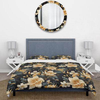 Timeless Beige Peony Sophistication II Box Stitch Floral Duvet Cover