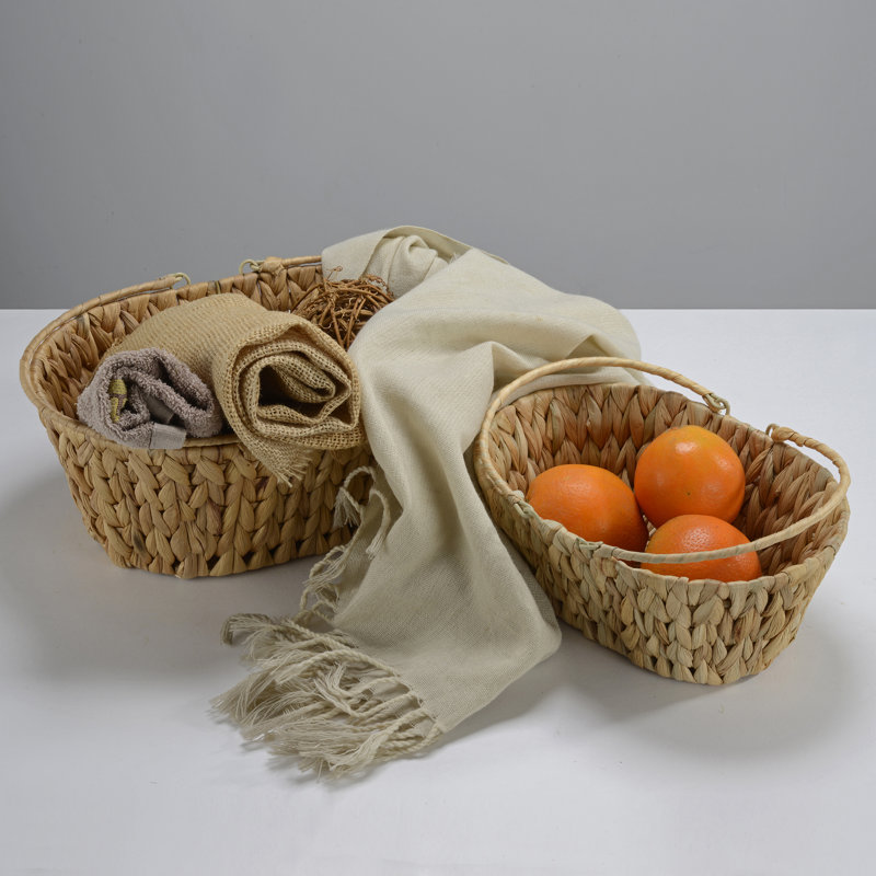 Handwoven Wicker Basket Set with Folding Handles (Set of 2)