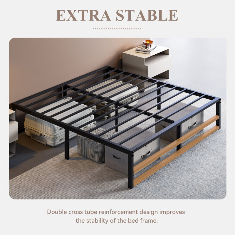 Francine 14'' No Headboard Metal Bed Frame with Cross Bed End, Queen