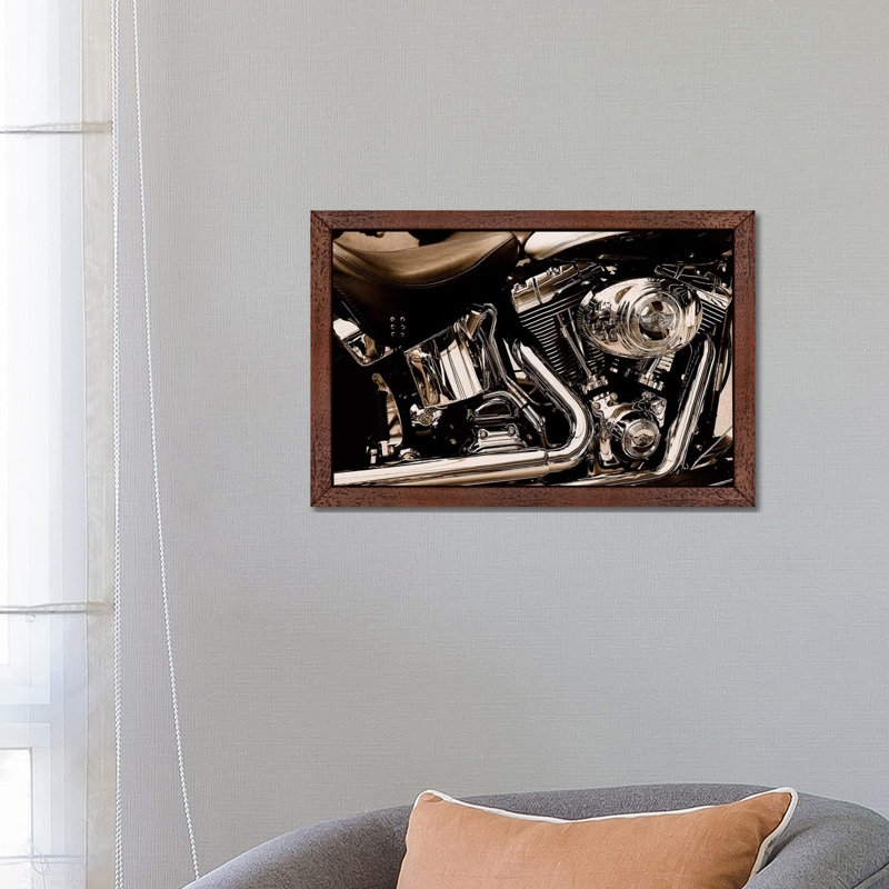 Harley Motorcycle - Print on Canvas, 66.04 cm H x 45.72 cm W, Brown Framed