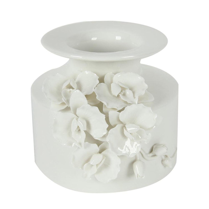 Off White Ceramic Table Vase, 6.2" H x 7.6" W x 7.6" D