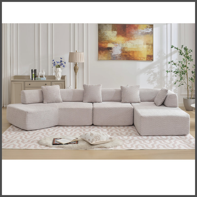 [NOUVEAUTÉ] [VIDÉO DISPONIBLE] Canapé d'angle minimaliste moderne de 140 po (356 cm), aucun ensemble requis, coussins, canapé modulable, canapé avec méridienne, combinaison libre, rembourrage en mousse, 4 places, gris