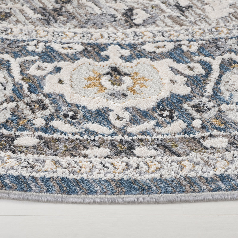 Clover Oriental Area Rug in Blue / Light Grey, Round 6'7"