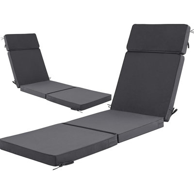 Ensemble de 2 coussins de chaise longue d'extérieur, housse amovible, résistant à la décoloration, coussins de chaise de patio avec 6 attaches, gris foncé