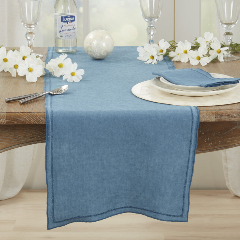 Stonewashed Overlock Edge Table Runner, Navy