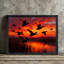 Silhouette de canard noir encadré au coucher du soleil, impression de paysage animalier impressionniste-152058115