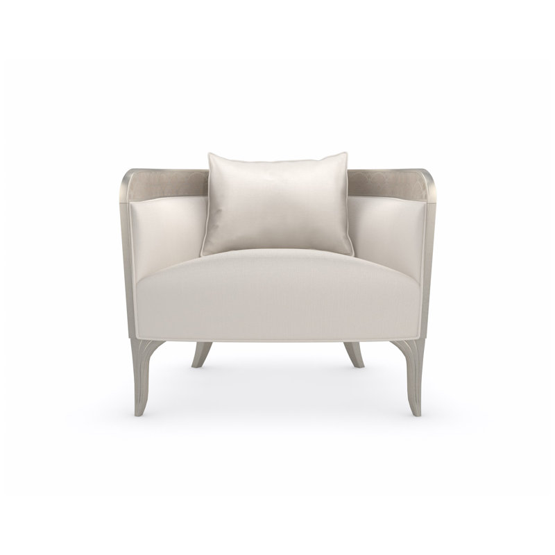 Transitional Cream Barrel Accent Chair with Art Deco Element