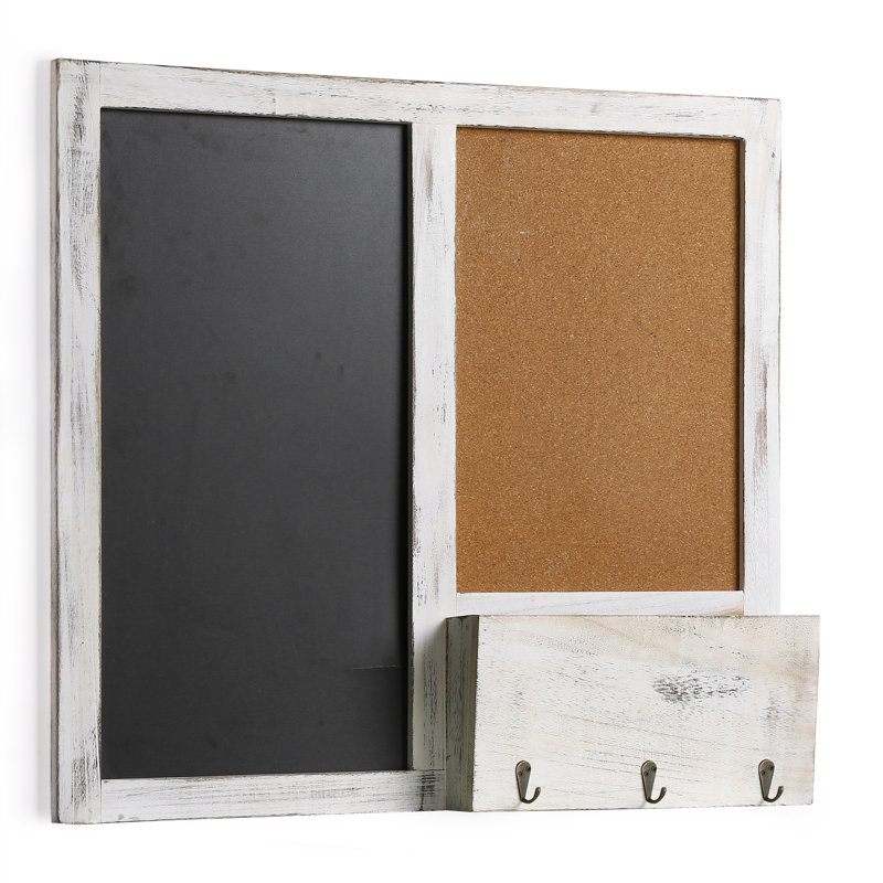 Entryway Wall Organiser with Key Hooks/Mail Storage/Chalkboard/Corkboard, White