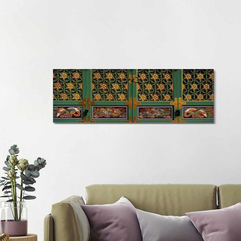 Paintings on the Door of a Buddhist Temple, Kayasan Mountains 1 Piece Wrapped Canvas Panoramic Wall Art