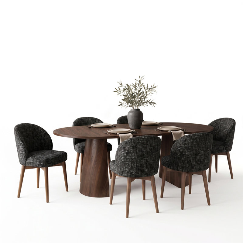 Ensemble repas extensible Modern, 7 pièces : table, 6 chaises, Black