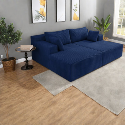 Canapé modulaire bleu vieilli avec velours côtelé moelleux, peu encombrant pour la maison