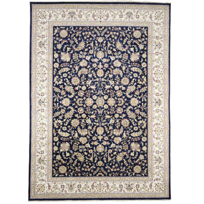 Dark Navy Floral 10x14 Indo-nain Oriental Rug